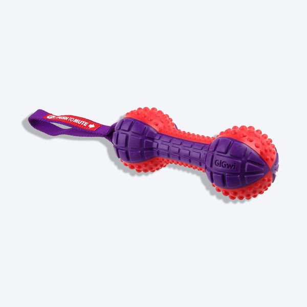 GiGwi Push To Mute Dog Chew Toy - Dumbbell (Solid) - Red/Purple - Image 2