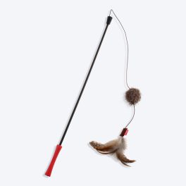 GiGwi Catwand 'Feather Teaser' with Natural Feather Plush Tail and TPR Handle