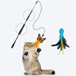 GiGwi Feather Teaser Fish And Butterfly Flexible Rod With Crinkle Paper And Catnip Cat Toy